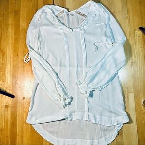 Vintage Urban Outfitters Free People Boho Peasant Tunic White Cottage Blouse Top